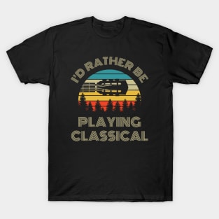 I'd Rather Be Playing Guitar Classical Guitar Headstock Retro Vintage Sunset T-Shirt